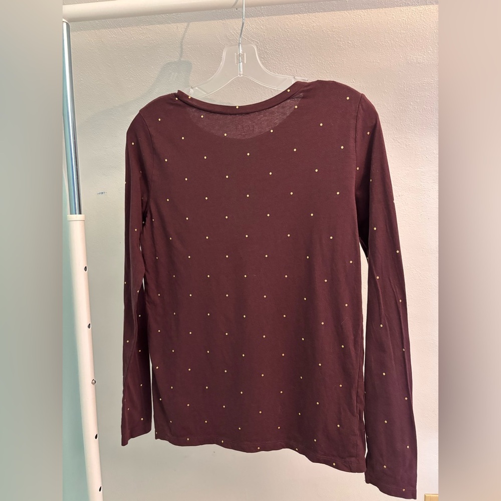 LOFT Maroon Long Sleeve Tee with Gold Dots - Picture 4 of 5
